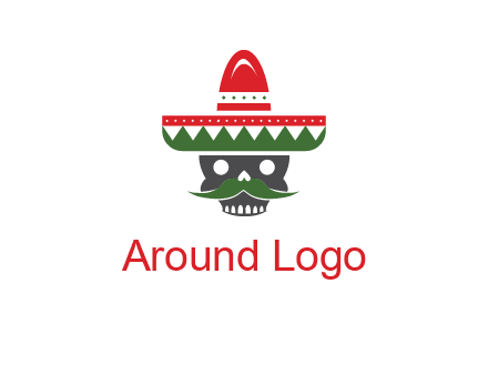 skull with mustache and Mexican hat icon