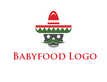 skull with mustache and Mexican hat icon