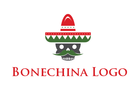 skull with mustache and Mexican hat icon