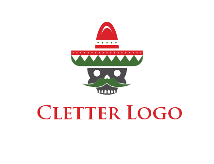 skull with mustache and Mexican hat icon