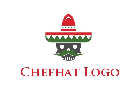 skull with mustache and Mexican hat icon