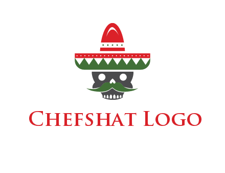 skull with mustache and Mexican hat icon