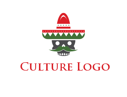 skull with mustache and Mexican hat icon