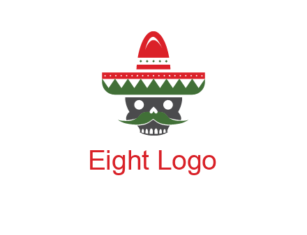 skull with mustache and Mexican hat icon