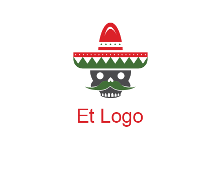skull with mustache and Mexican hat icon