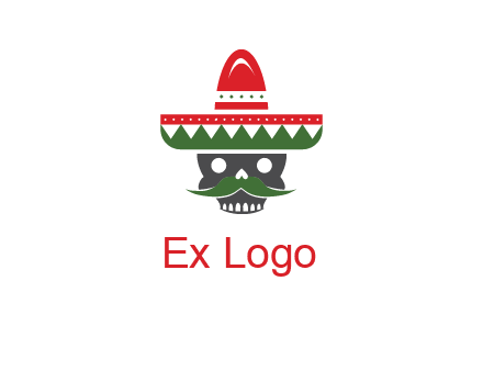 skull with mustache and Mexican hat icon