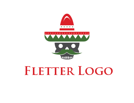 skull with mustache and Mexican hat icon