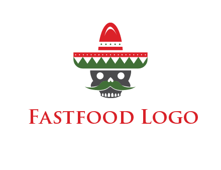 skull with mustache and Mexican hat icon
