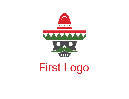 skull with mustache and Mexican hat icon