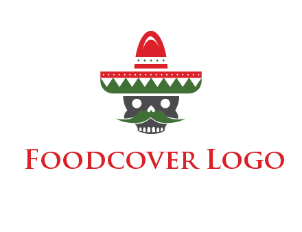 skull with mustache and Mexican hat icon