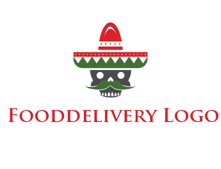 skull with mustache and Mexican hat icon