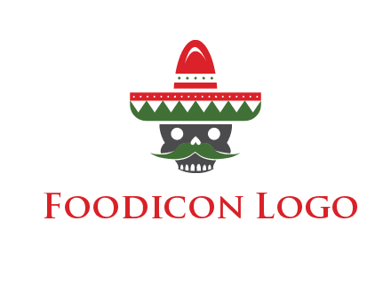 skull with mustache and Mexican hat icon