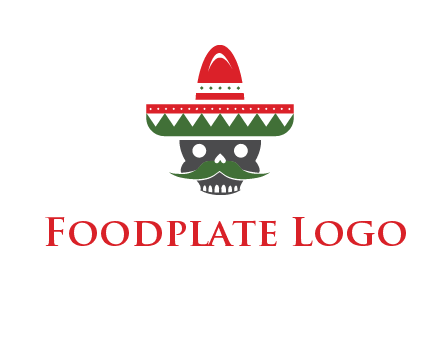 skull with mustache and Mexican hat icon