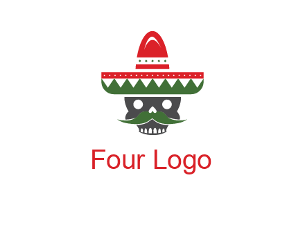 skull with mustache and Mexican hat icon