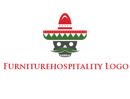 skull with mustache and Mexican hat icon