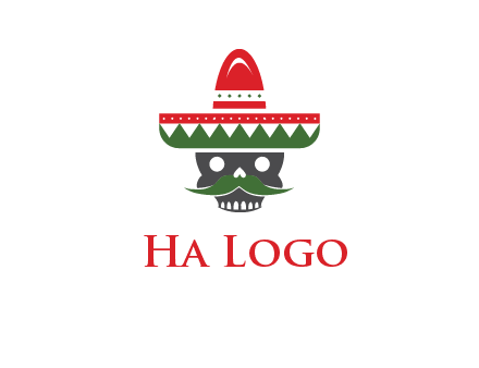 skull with mustache and Mexican hat icon