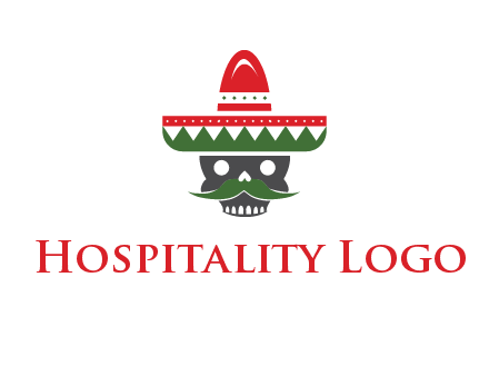 skull with mustache and Mexican hat icon