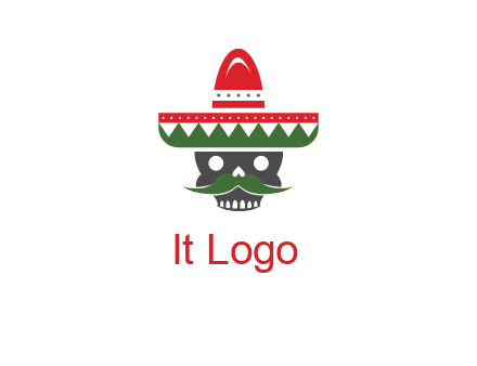 skull with mustache and Mexican hat icon