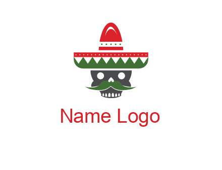 skull with mustache and Mexican hat icon