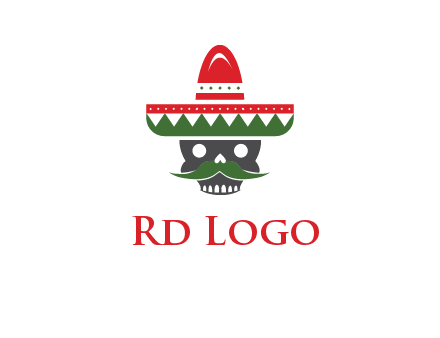 skull with mustache and Mexican hat icon