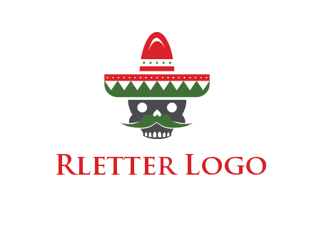 skull with mustache and Mexican hat icon