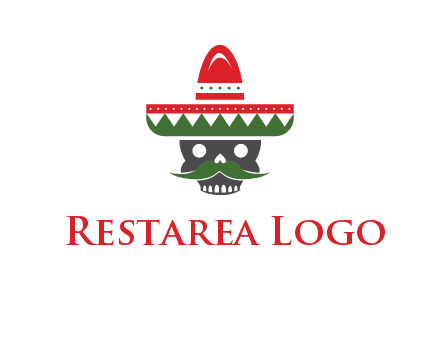 skull with mustache and Mexican hat icon