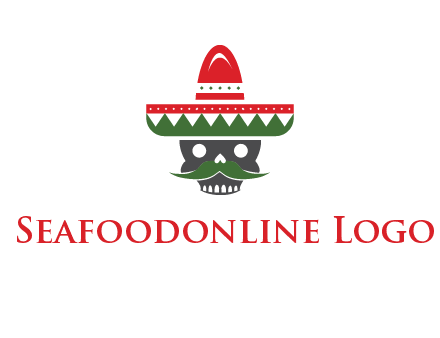 skull with mustache and Mexican hat icon
