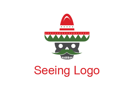 skull with mustache and Mexican hat icon
