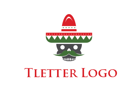skull with mustache and Mexican hat icon