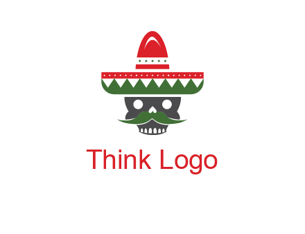 skull with mustache and Mexican hat icon