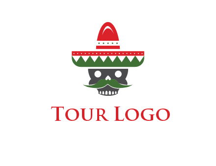 skull with mustache and Mexican hat icon