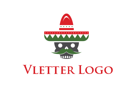 skull with mustache and Mexican hat icon