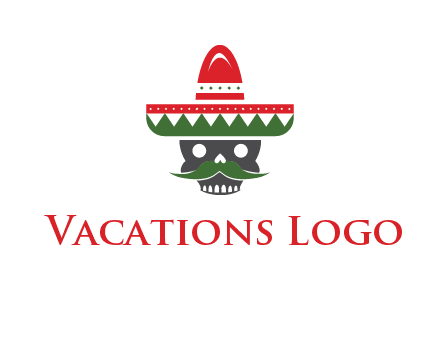 skull with mustache and Mexican hat icon
