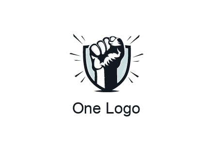 raised fist in shield logo