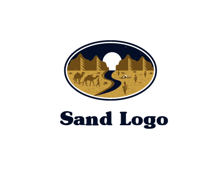 desert moon logo with camels and cactus