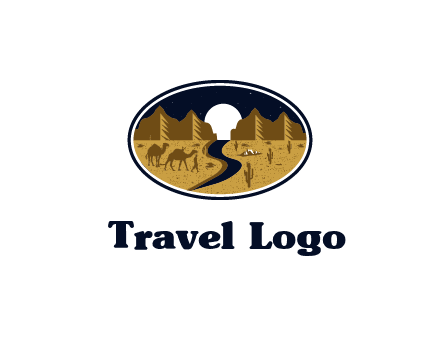 desert moon logo with camels and cactus