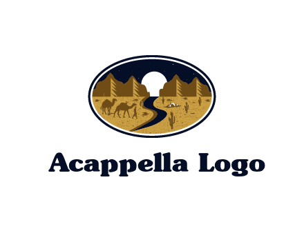 desert moon logo with camels and cactus