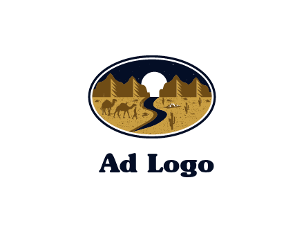 desert moon logo with camels and cactus