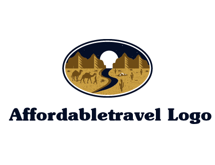 desert moon logo with camels and cactus