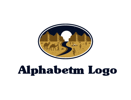 desert moon logo with camels and cactus