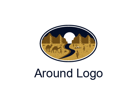 desert moon logo with camels and cactus