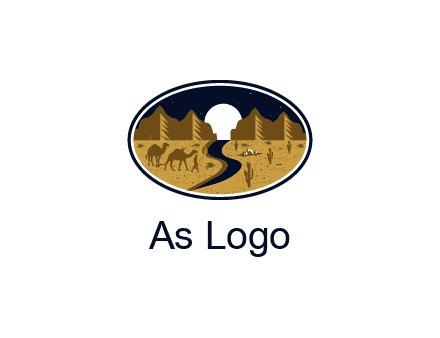desert moon logo with camels and cactus