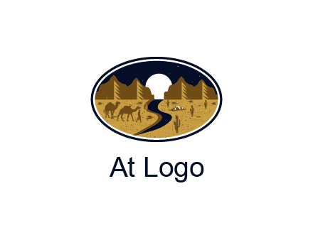 desert moon logo with camels and cactus