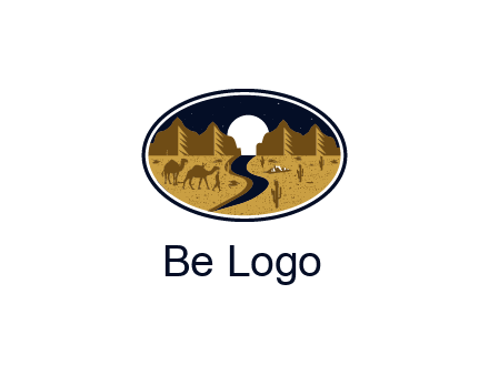 desert moon logo with camels and cactus
