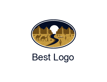 desert moon logo with camels and cactus