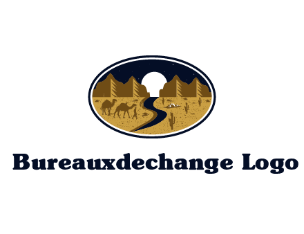 desert moon logo with camels and cactus