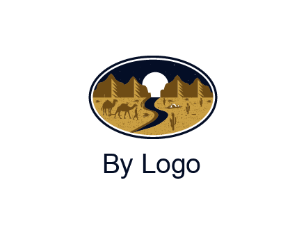 desert moon logo with camels and cactus