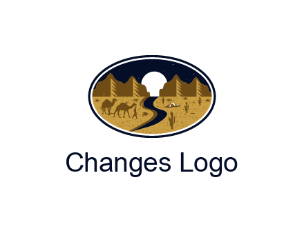 desert moon logo with camels and cactus