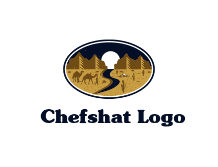 desert moon logo with camels and cactus