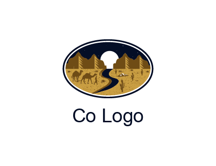 desert moon logo with camels and cactus
